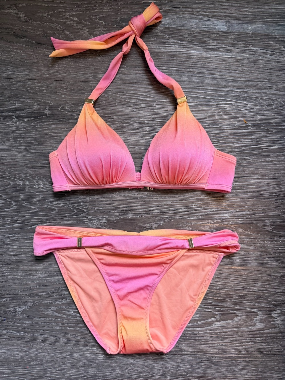 Victoria's Secret Pink and Orange Gradient Halter Bikini- never worn size M